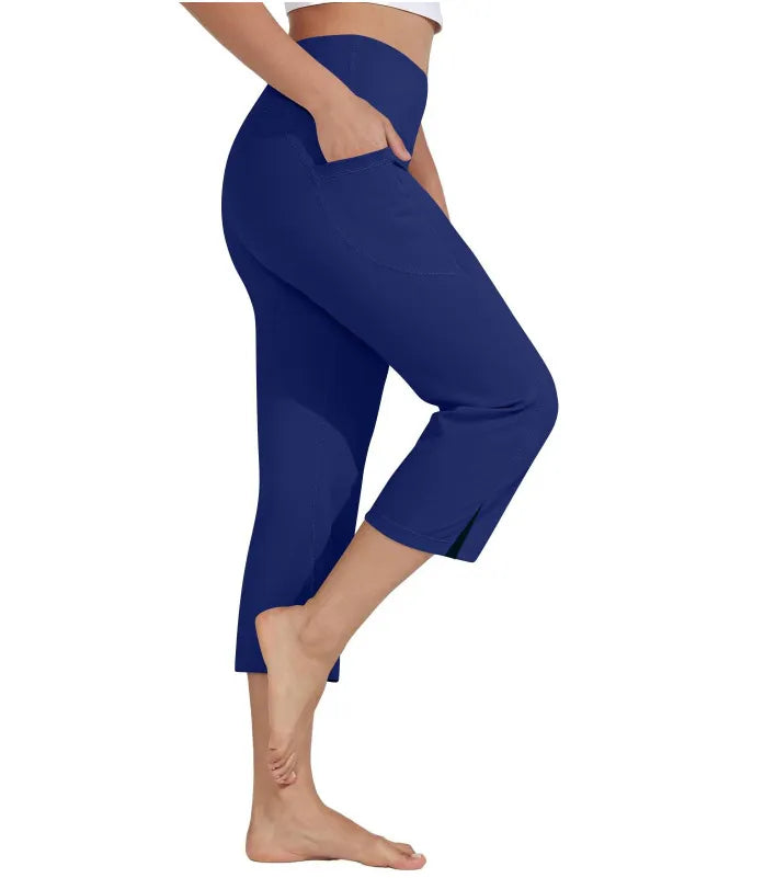 Women's High-Waisted Capri Plain Casual Pants with Pockets