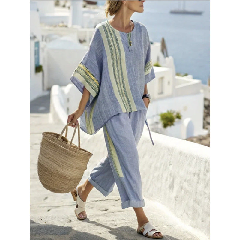 Women's Striped Linen Blend Two-Piece Co-ord Set