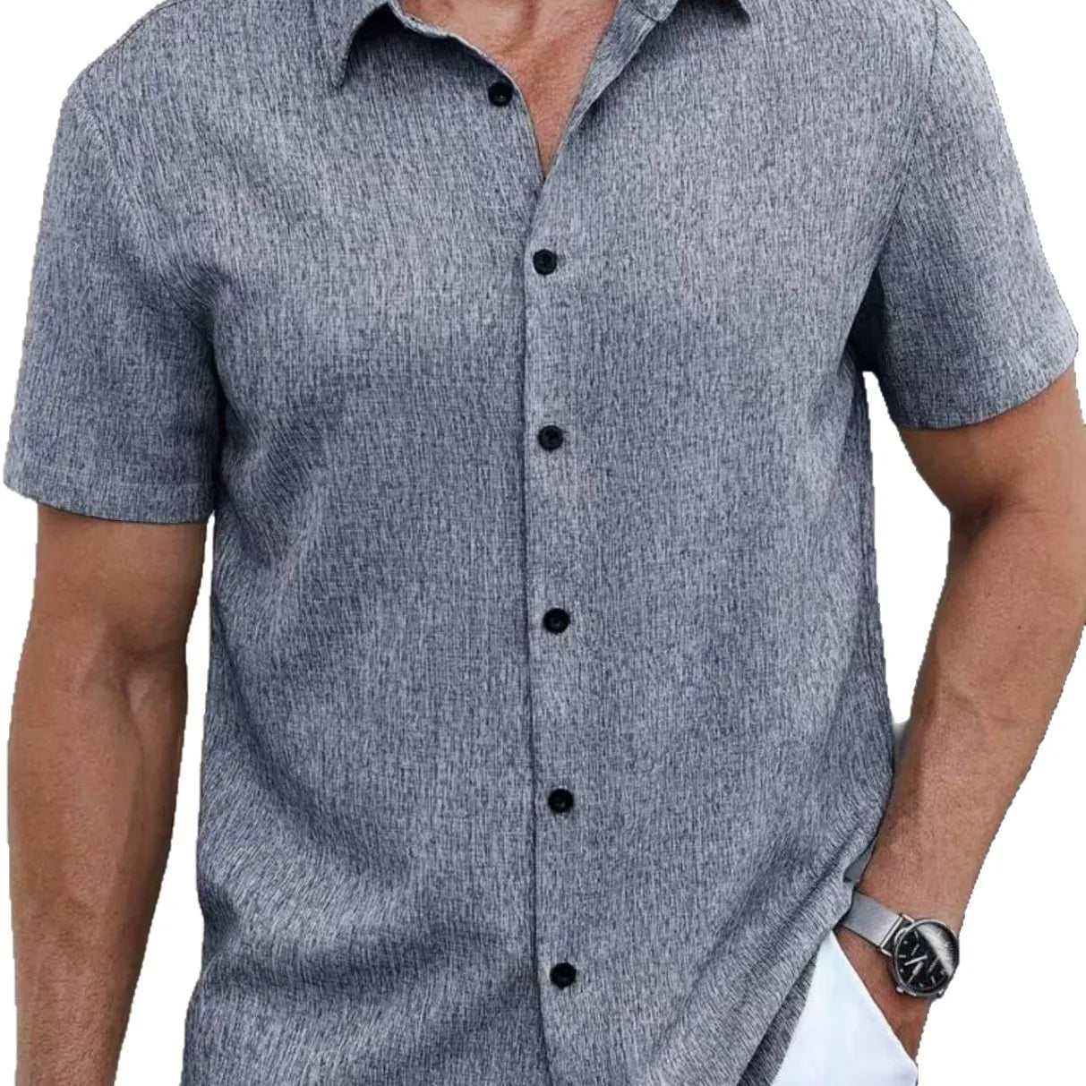 Men's Cotton Linen Lapel Short Sleeve Shirt