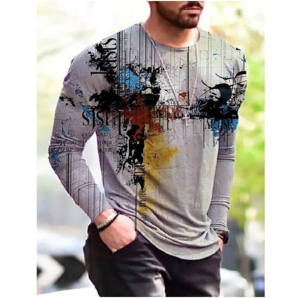 Men's Art Print Long Sleeve Casual T-Shirt