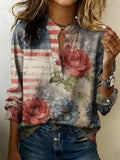 Women's Casual American 250th Anniversary Floral Cotton Linen Shirt
