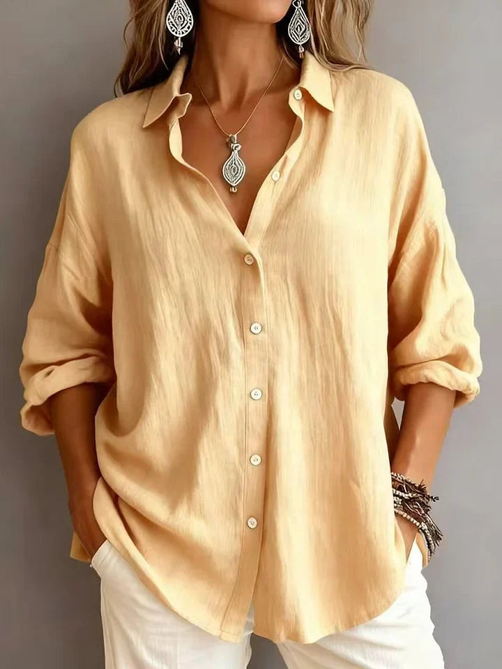 Women's Solid Color Linen Textured Shirt