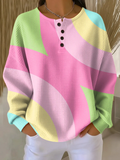 Women's Abstract Print Button-Up Casual Waffle Knit Sweatshirt