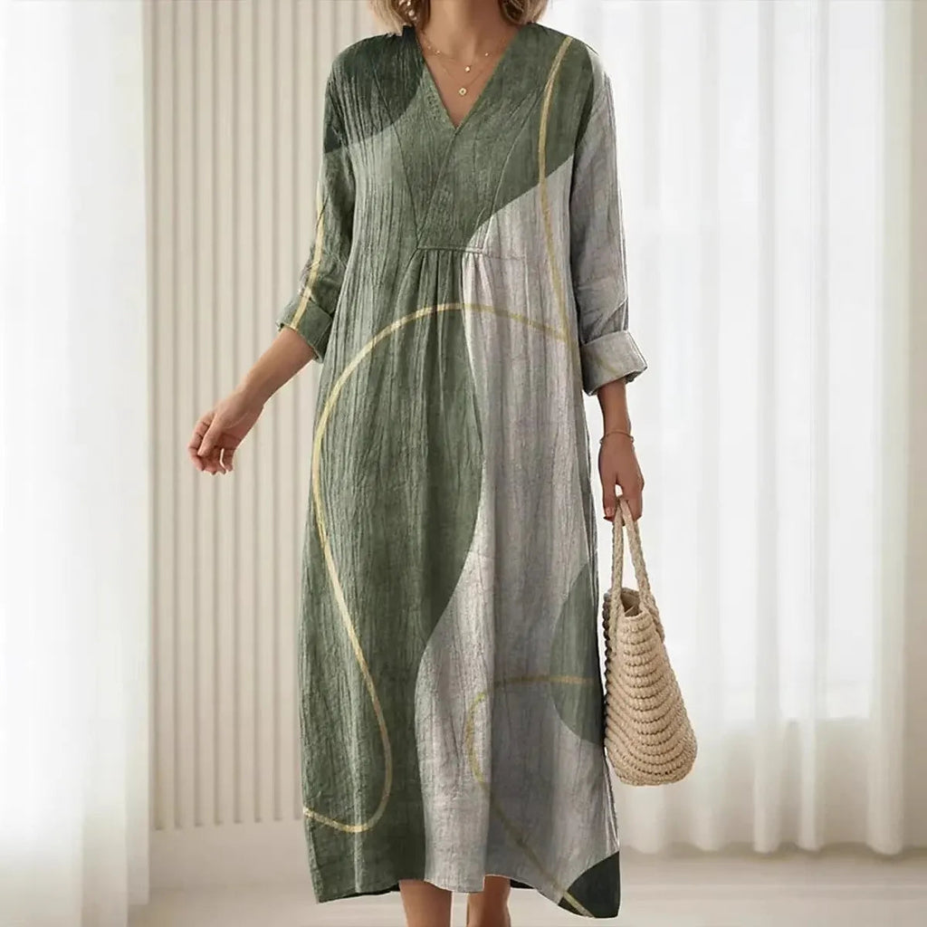 Women's Boho Floral Print Linen Maxi Dress