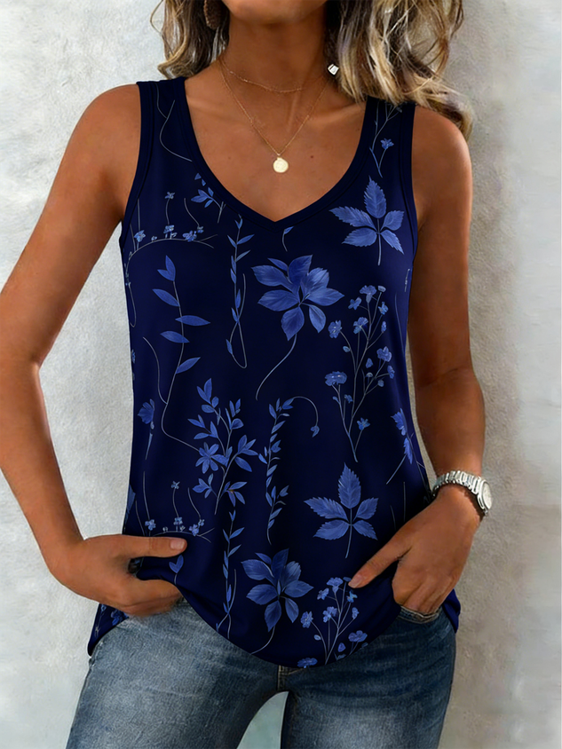 V Neck Street Cotton-Blend Loose Tank Top