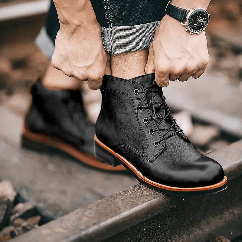 Men‘s Genuine Leather Waterproof Non-slip Arch Support Casual Work Boots