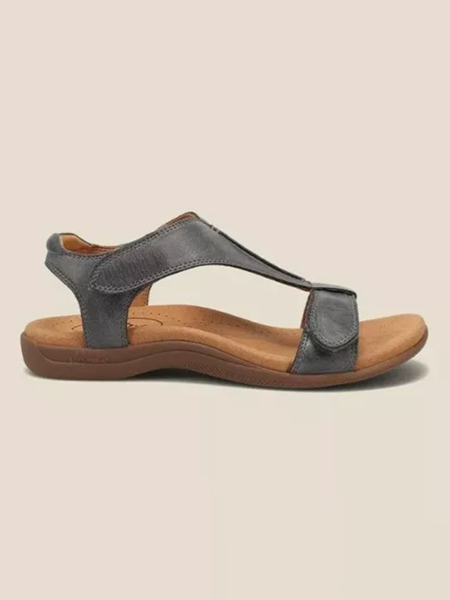 Women's Adjustable Leather Retro Solid Color Casual Portable Sandals
