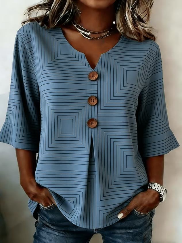 Women's Half Sleeve Blouse Summer Blue Striped Printing V Neck Daily Going Out Vintage Top