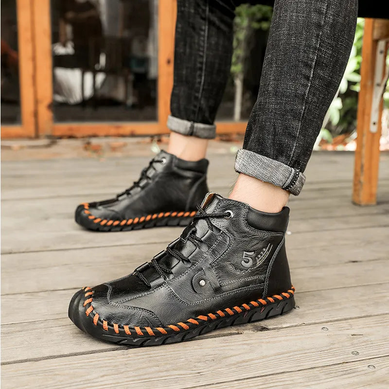 Men's Retro Soft Handmade Mid-cut Tooling Boots Outdoor Shoes