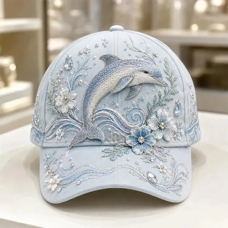 🌊 3D Ocean Creatures Embroidery Cap | Pearl & Crystal Adjustable Hat for Beach, Travel & Everyday Wear