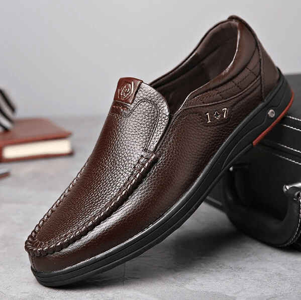 Men's Genuine Leather Soft Insole Casual Business Slip On Loafers