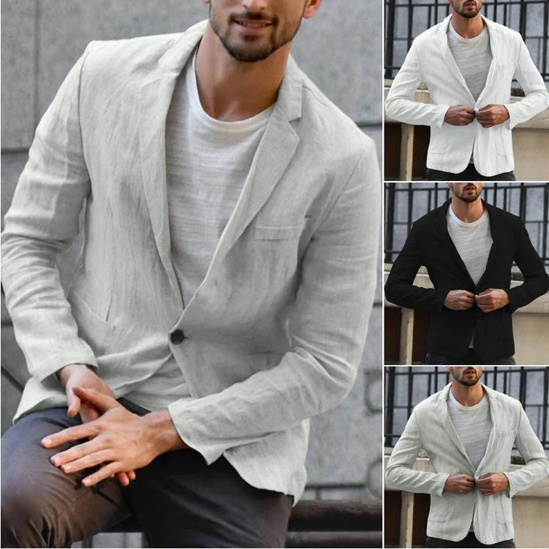 Slim suit jacket in cotton and linen