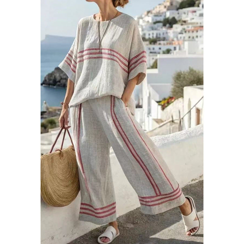 Women's Striped Linen Blend Two-Piece Co-ord Set
