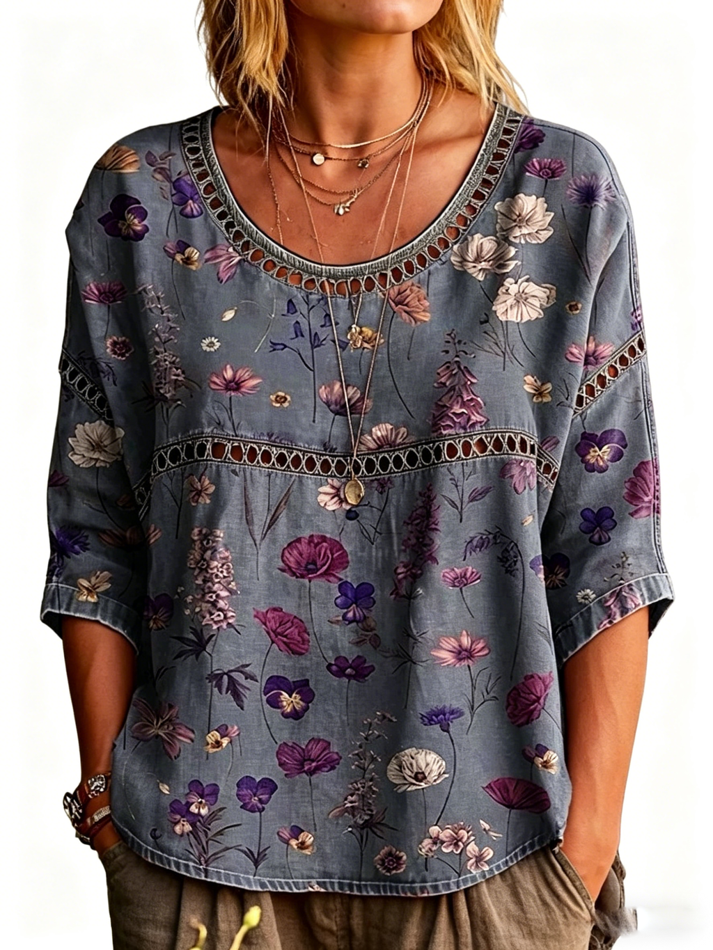Abstract Print Linen Top | Women's Casual Loose Blouse