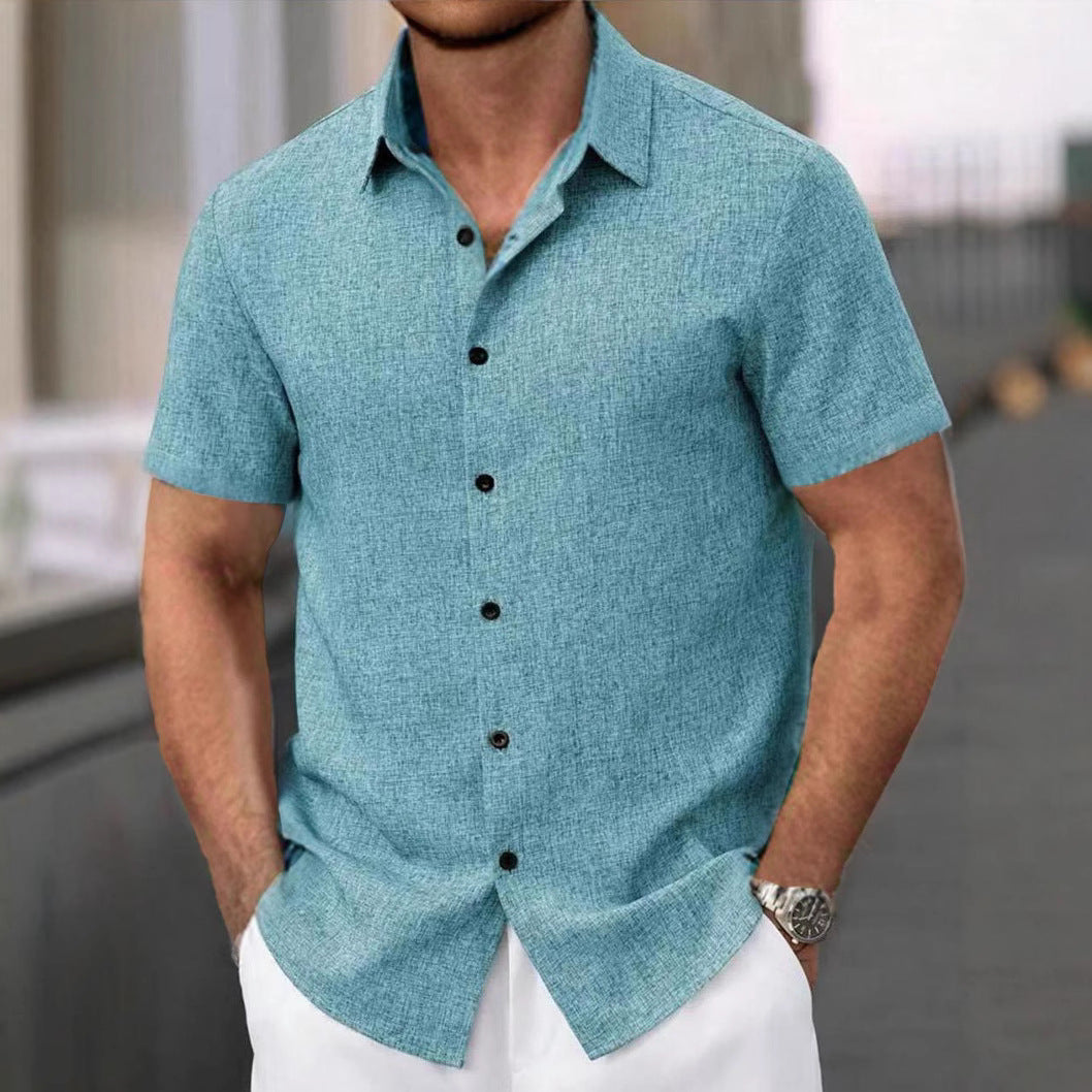 Men's Cotton Linen Lapel Short Sleeve Shirt