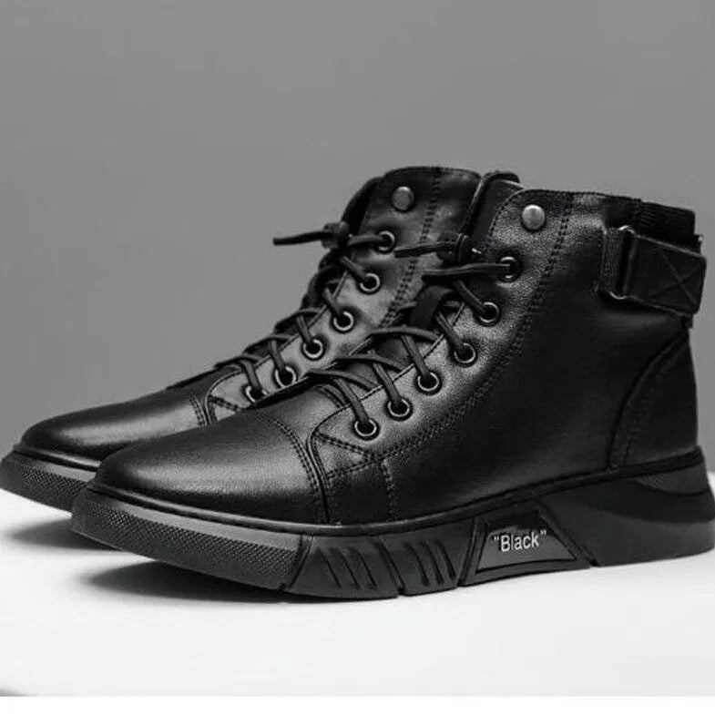 Men's Black Leather Solid Chelsea Boots