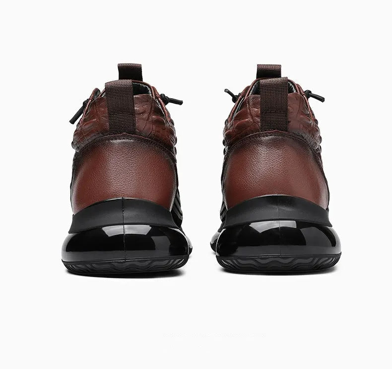 Mens Crocodile Print Genuine Leather Non-slip Arch Support Casual Sneakers
