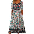 Women's round neck short sleeve bohemian print dress