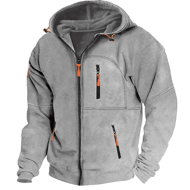 Men's Hoodie Full Zip Hoodie Fleece Hoodie Black White Wine Navy Blue Royal Blue Hooded Plain Zipper Pocket Sports & Outdoor Daily Holiday Polyester Streetwear Cool Casual Spring &  Fall Clothing