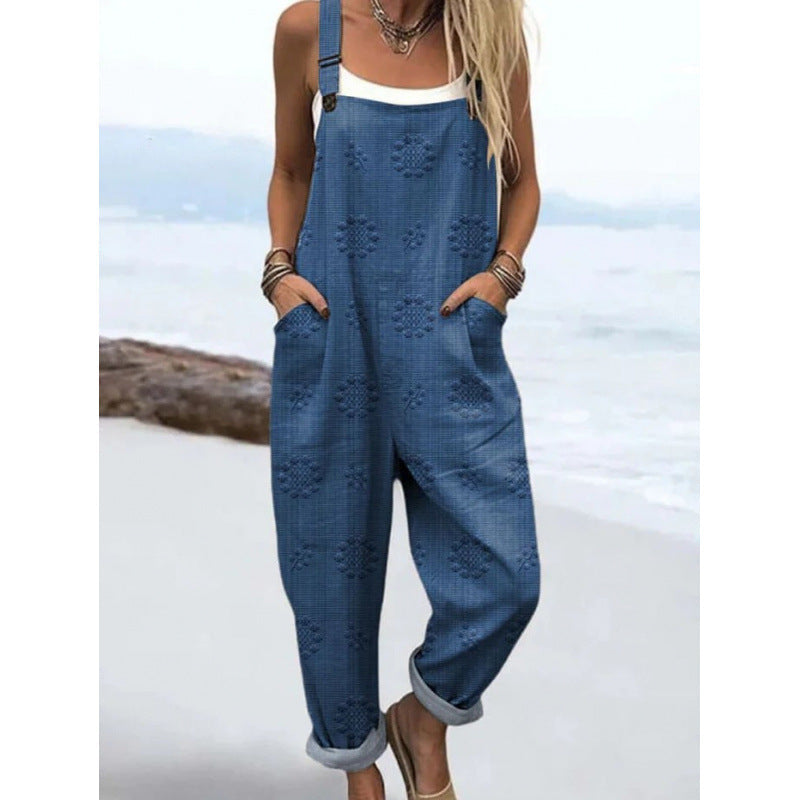 Printed Loose Overalls | Women's Casual Sleeveless Jumpsuit