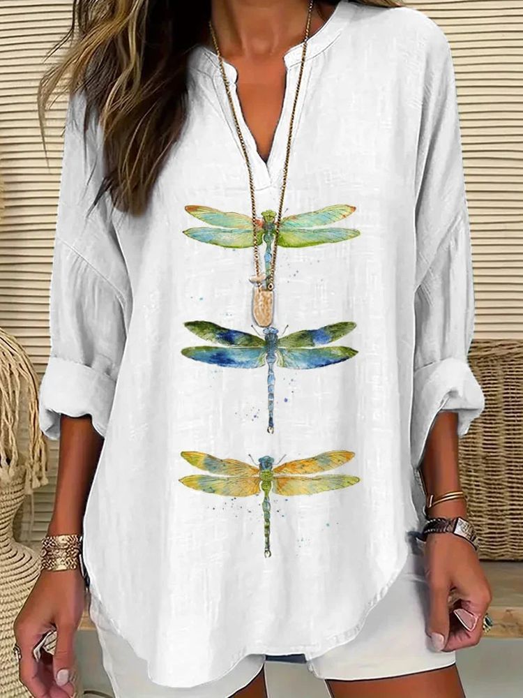 Split V-Neck 3/4 Sleeve Loose Fit Casual Top