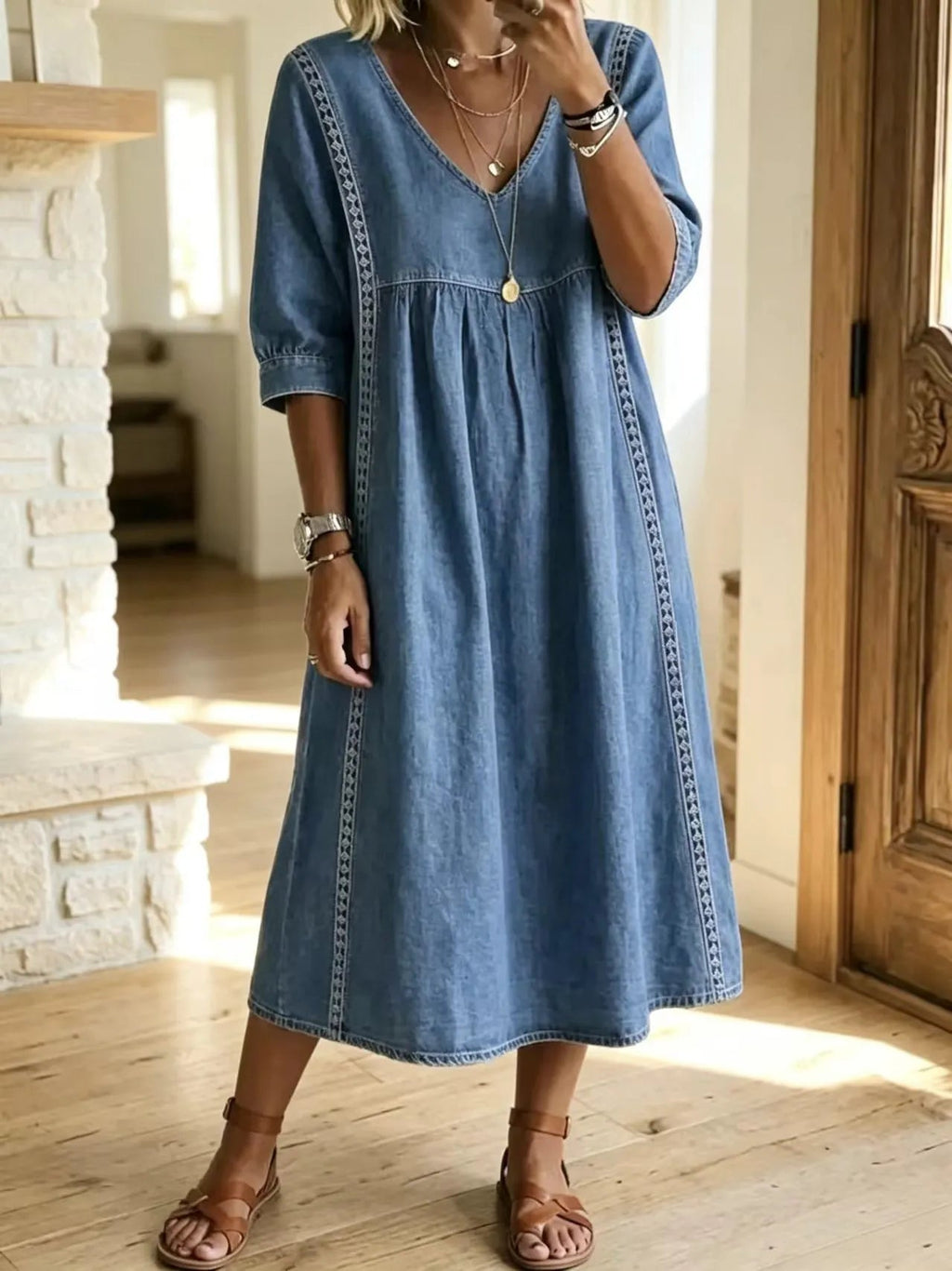 Boho Oversized Linen Midi Dress