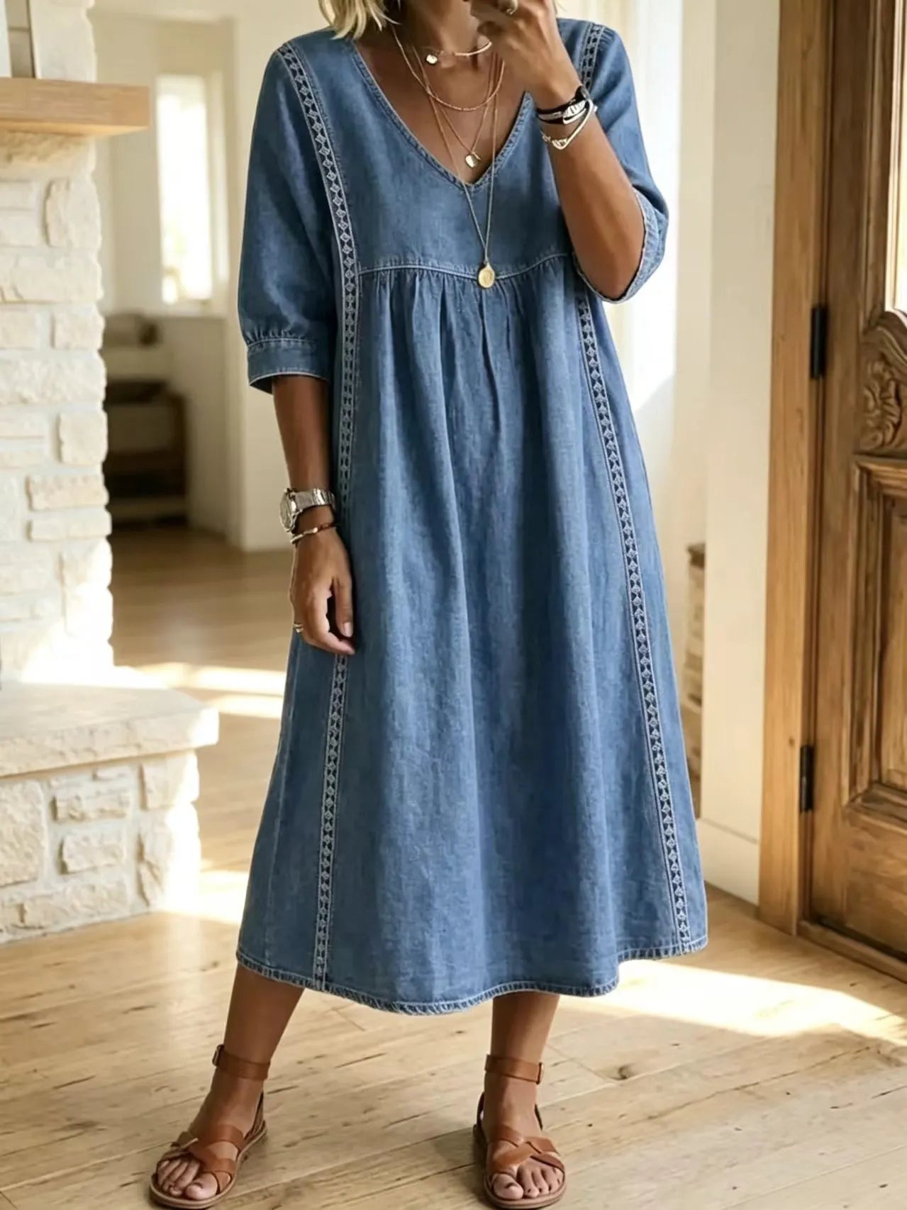 Boho Oversized Linen Midi Dress