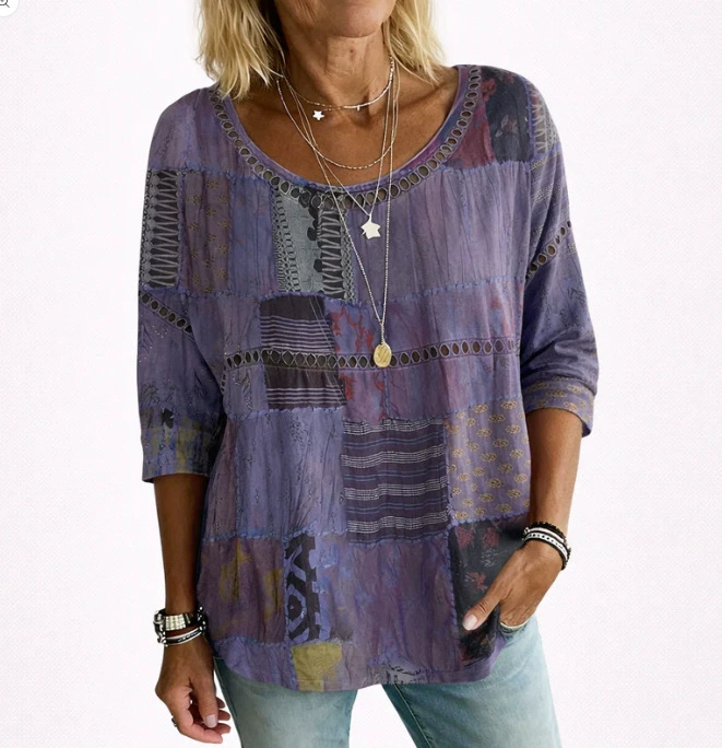 Abstract Print Linen Top | Women's Casual Loose Blouse