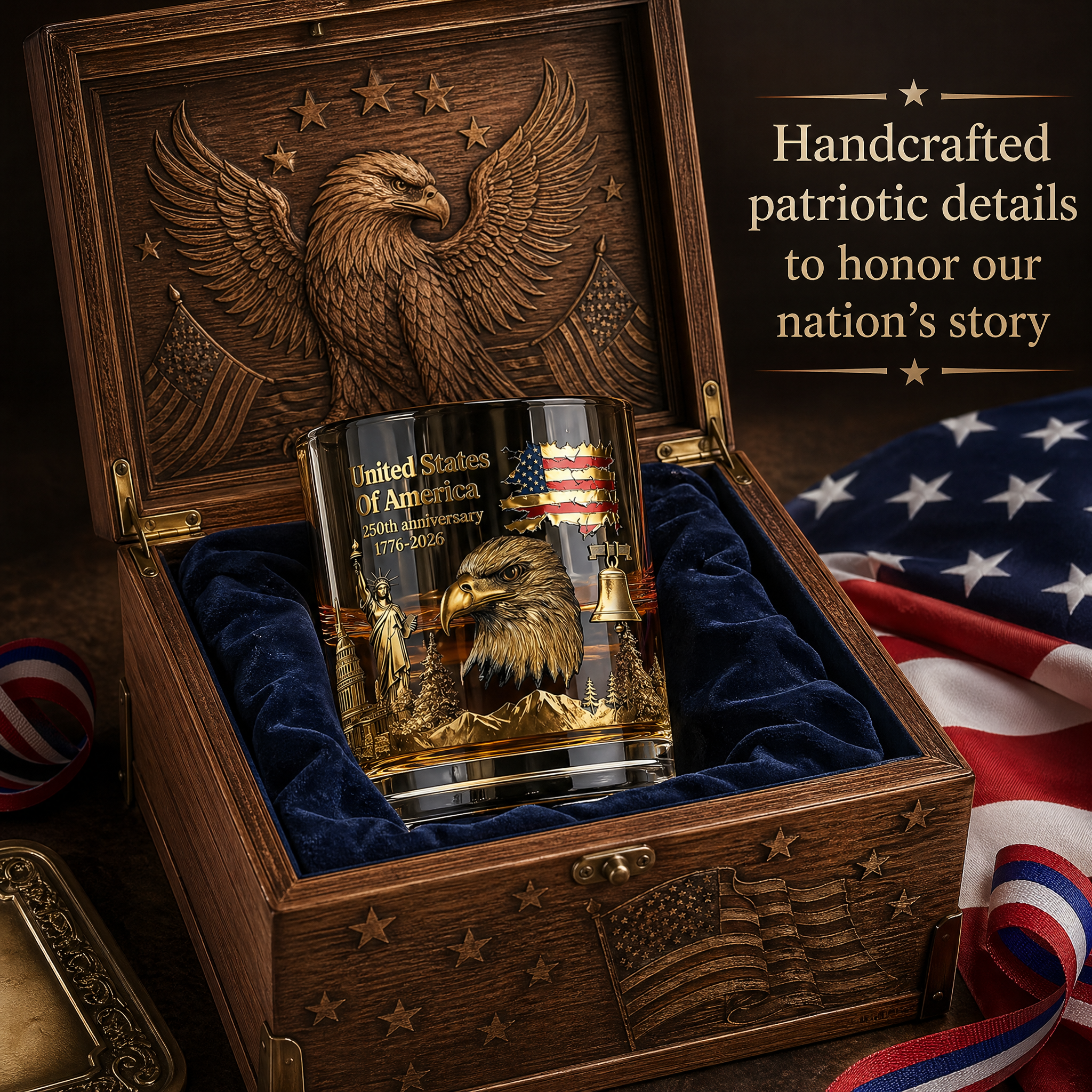 250th Anniversary American Patriotic Whiskey Glass 1776-2026