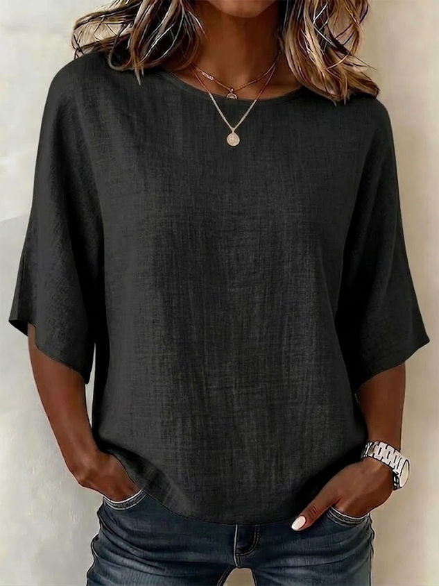 Women's Half Sleeve Blouse Summer White Plain Printing Crew Neck Daily Going Out Vintage Top