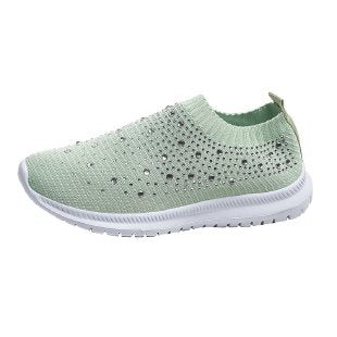 Women's Rhinestone Breathable Fly-Woven Mesh Plus Size Sneakers