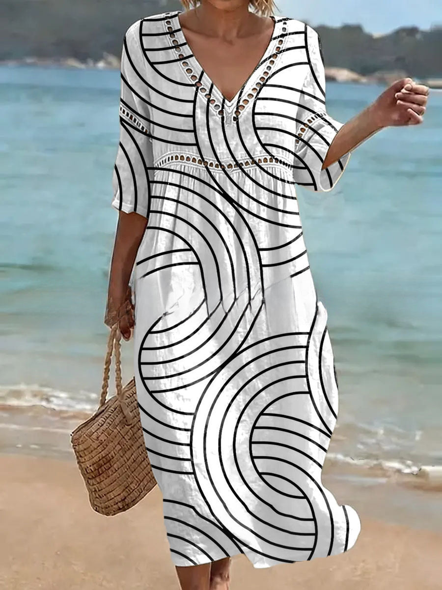Women's V-Neck Floral & Print Midi Dress