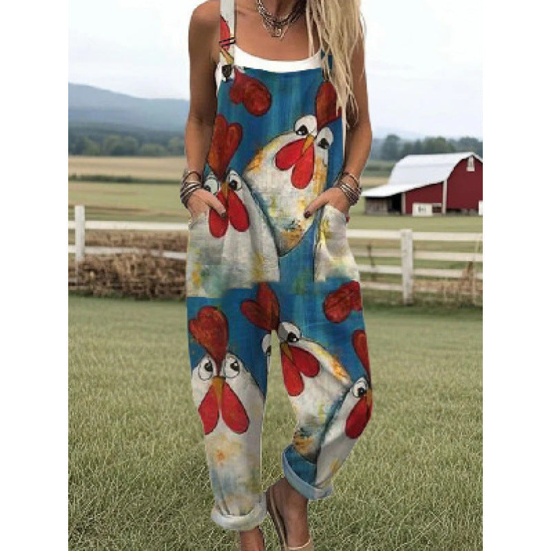 Printed Loose Overalls | Women's Casual Sleeveless Jumpsuit