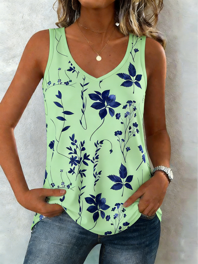 V Neck Street Cotton-Blend Loose Tank Top