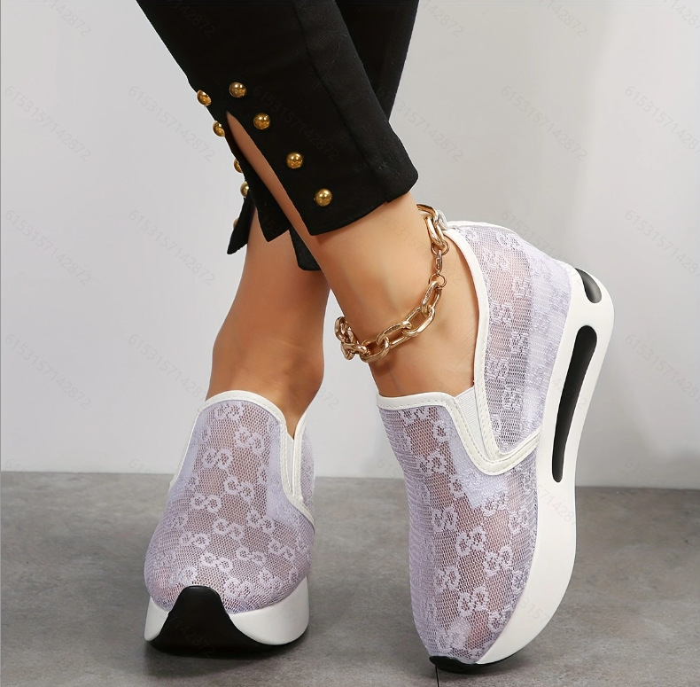 Floral Embroidery Breathable Sheer Mesh Sneakers