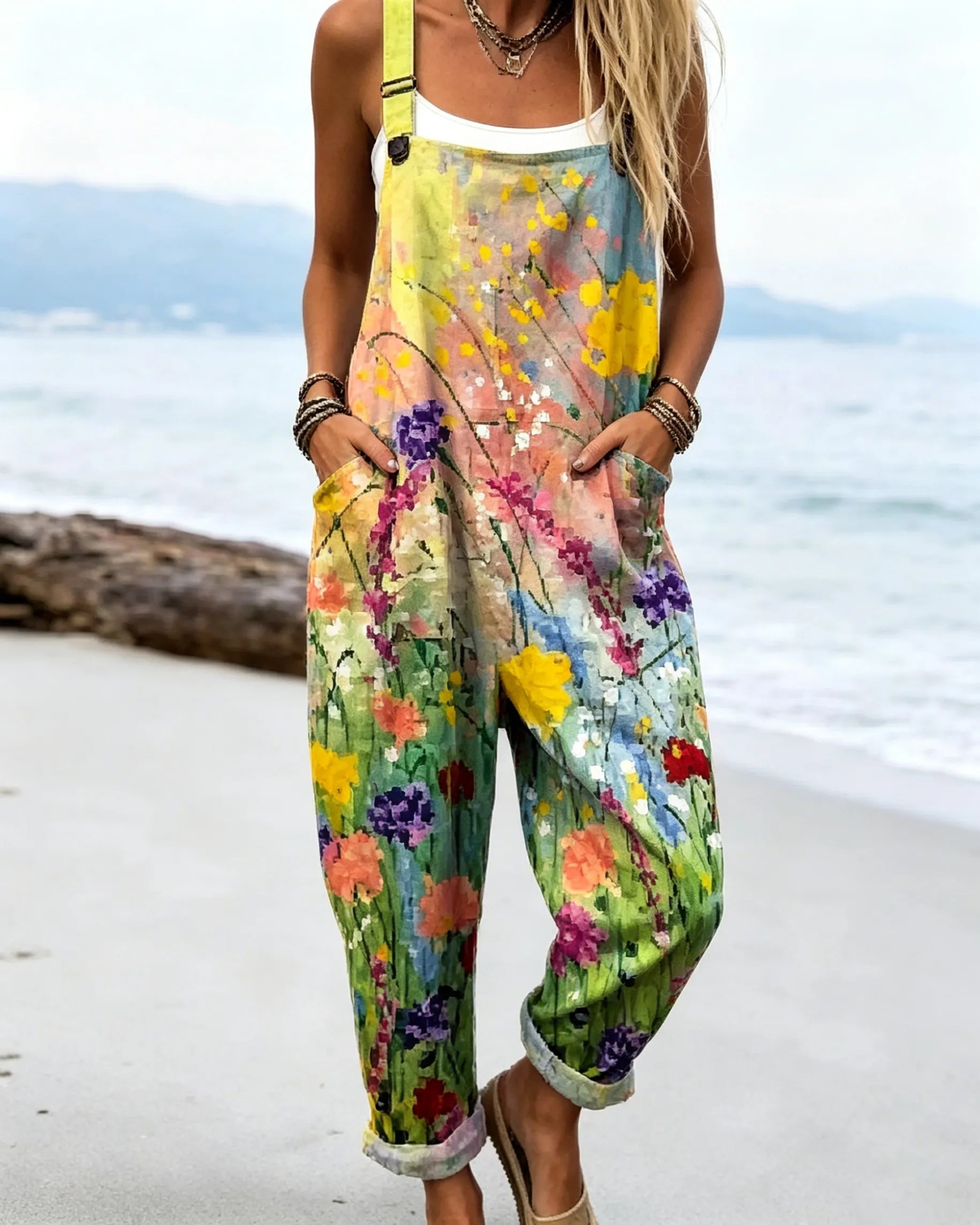 Printed Loose Overalls | Women's Casual Sleeveless Jumpsuit