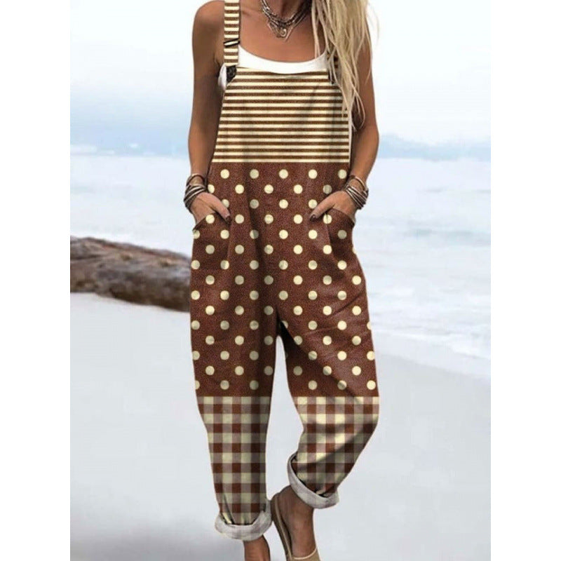 Printed Loose Overalls | Women's Casual Sleeveless Jumpsuit