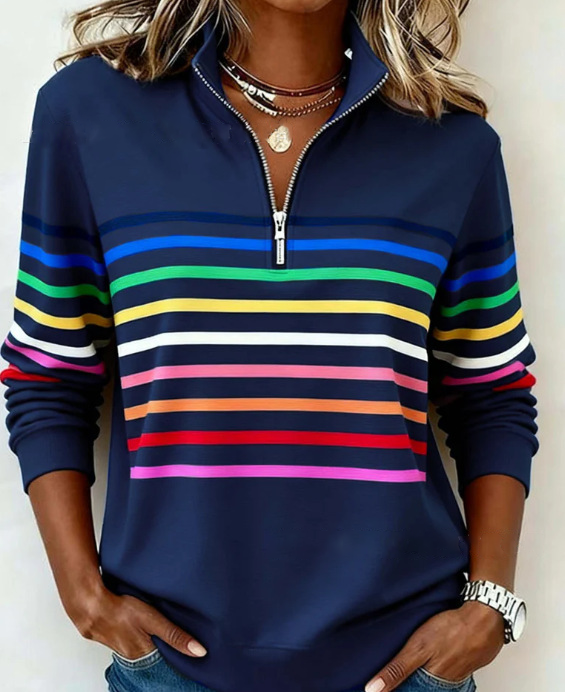 Women's Vibrant Striped Half-Zip Casual Sweatshirt