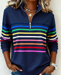 Women's Vibrant Striped Half-Zip Casual Sweatshirt
