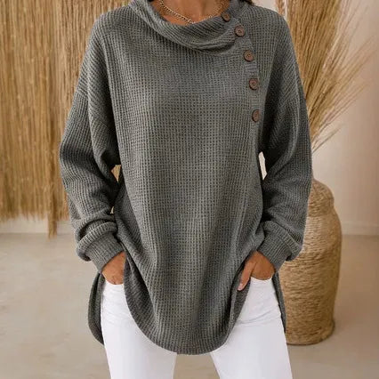 Stylish Asymmetrical Button Waffle Knit Tunic With Side Slit