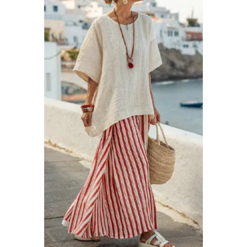 Women's Striped Linen Blend Two-Piece Co-ord Set