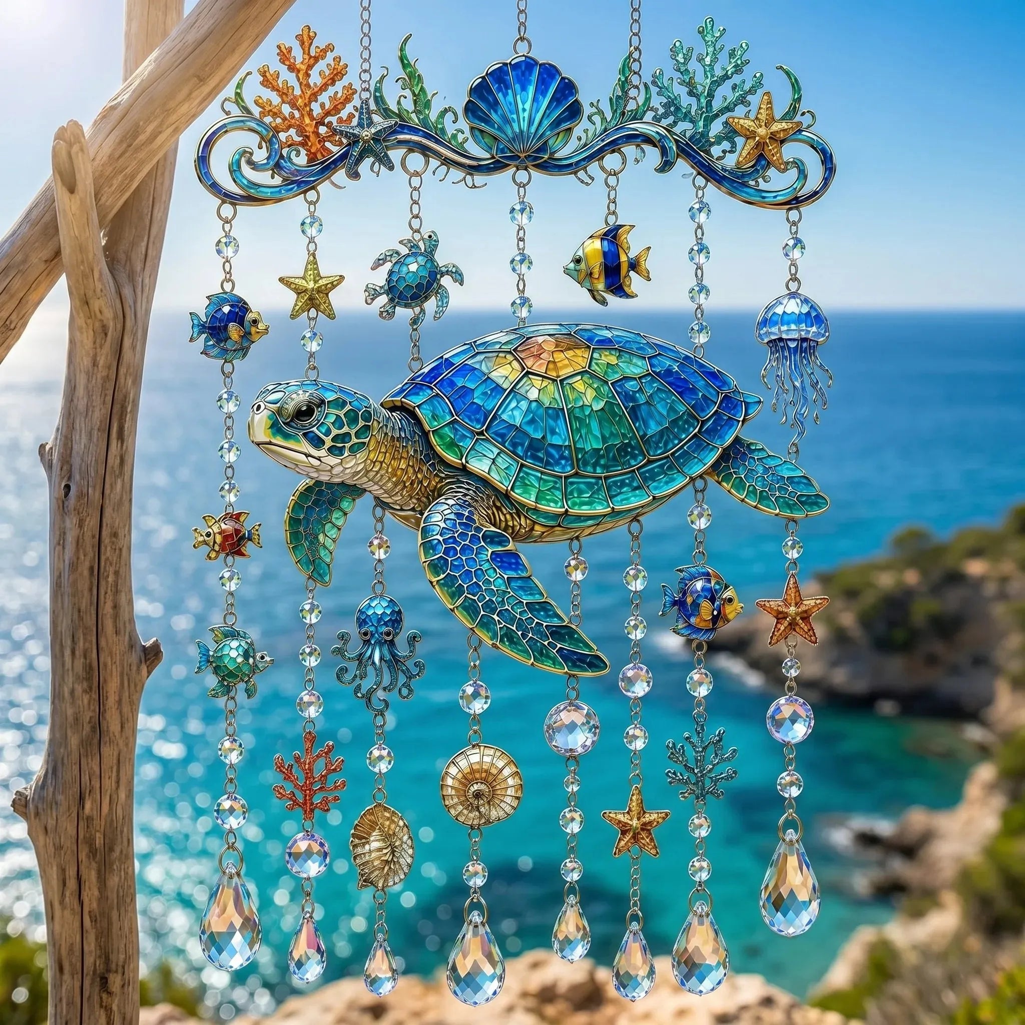 🌊Ocean-Themed Crystal Wind Chime – ✨Bring the Ocean Glow to Your Garden