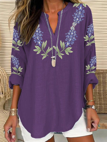 Split V-Neck 3/4 Sleeve Loose Fit Casual Top
