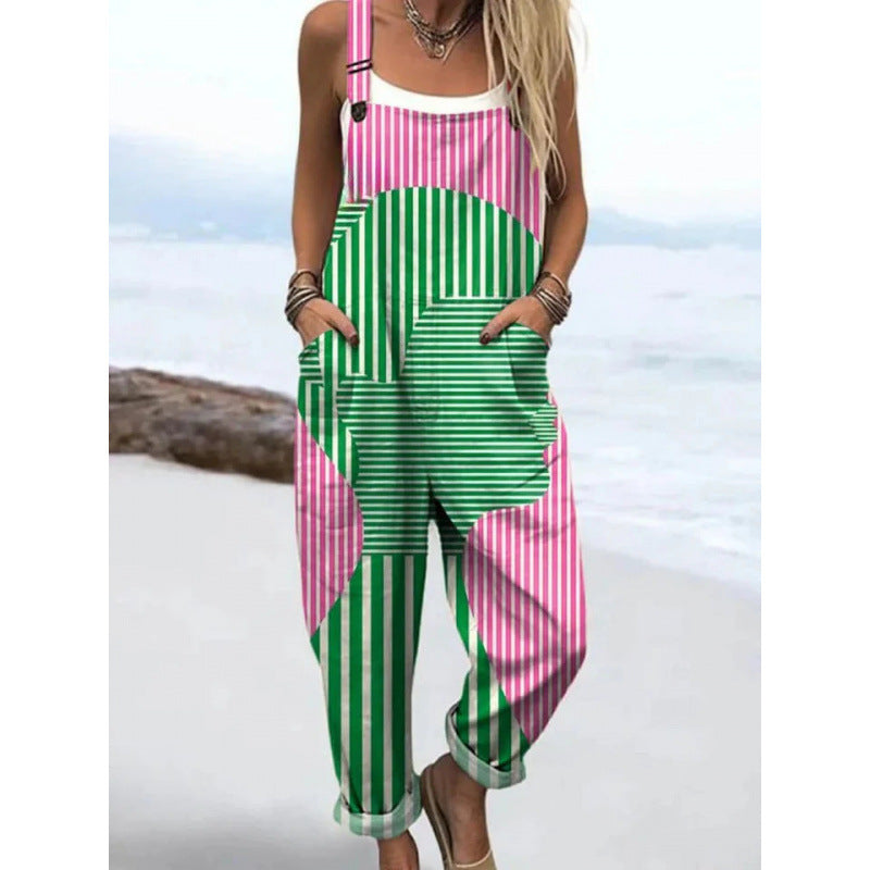 Printed Loose Overalls | Women's Casual Sleeveless Jumpsuit