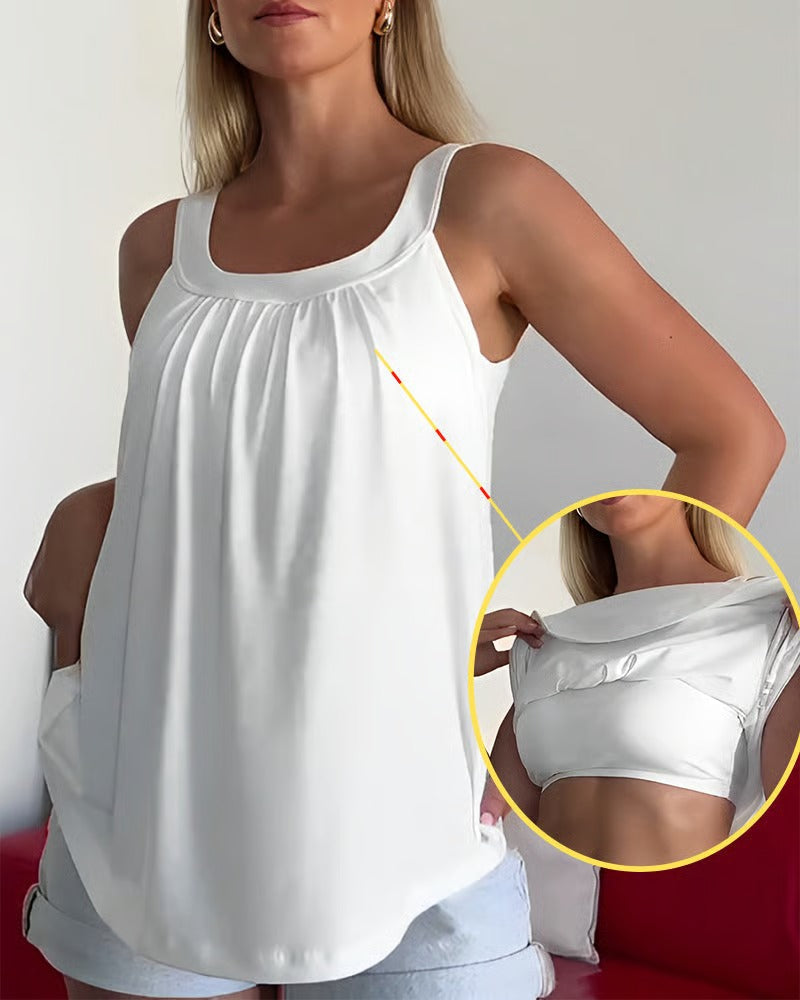 No-Wire Pleated Built-In Bra Tank Top