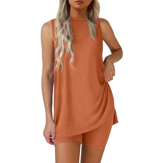 Sleeveless Crewneck Women's 2 Piece Sets Summer Matching Lounge Shorts Set