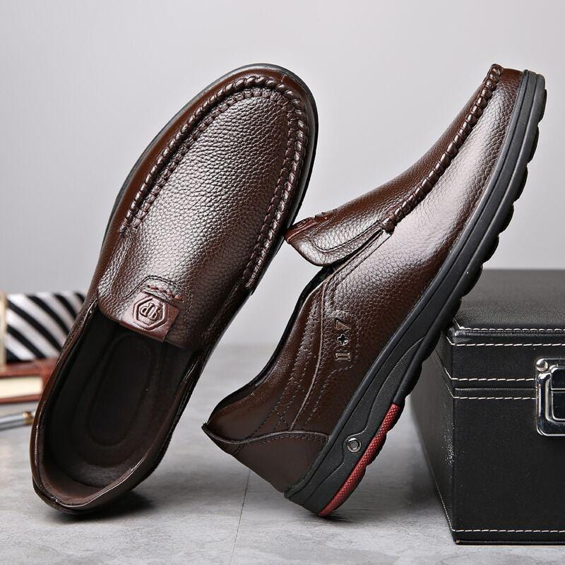 Men's Genuine Leather Soft Insole Casual Business Slip On Loafers