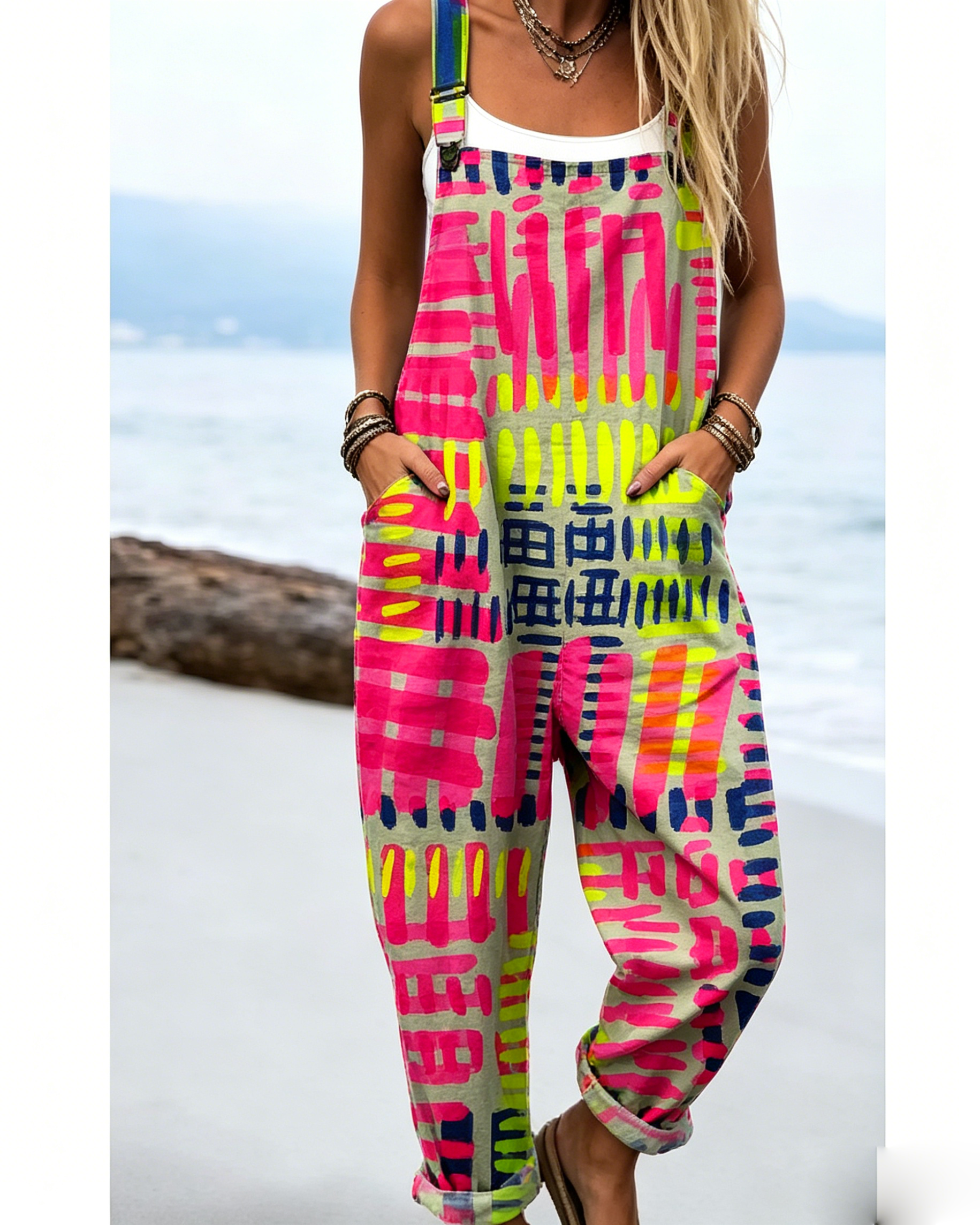 Printed Loose Overalls | Women's Casual Sleeveless Jumpsuit