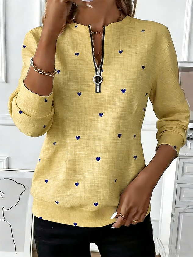 Heart/Cordate Crew Neck Loose Casual Sweatshirt
