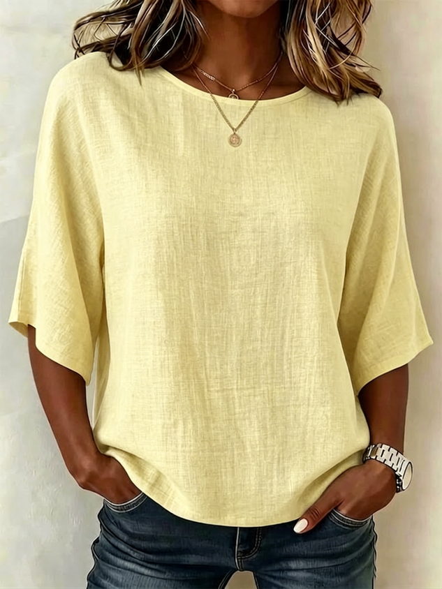 Women's Half Sleeve Blouse Summer White Plain Printing Crew Neck Daily Going Out Vintage Top
